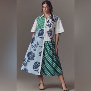 Anthropologie Asymmetrical Blue Green Floral Dress